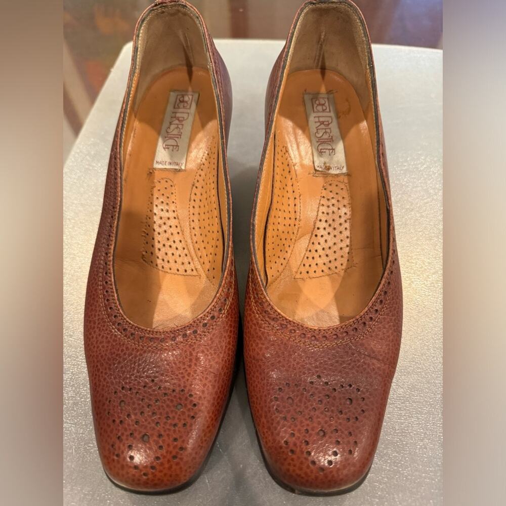 Elegance Leather Shoes Made in Italy, Size 35½, 2-Inch Heel Brown Classic‎ Style